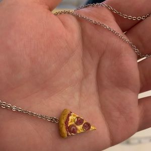 Vintage Glazed Pizza Necklace w/ Silver Chain